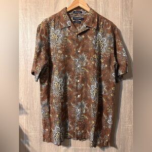 Daniel Cremieux Brown Floral Paisley Short Sleeve Button Down Shirt Size Medium